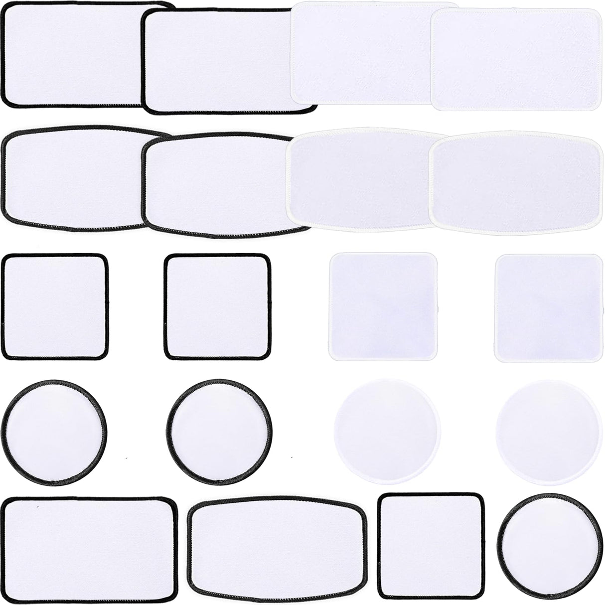 iFForce Sublimation Patches - Iron-on Blank Patches 4 Shapes for DIY Hats Jeans - Self Adhesive Stick to Cosmetic Bags Mobilephone Computer (20pcs Black&White Border) iFForce