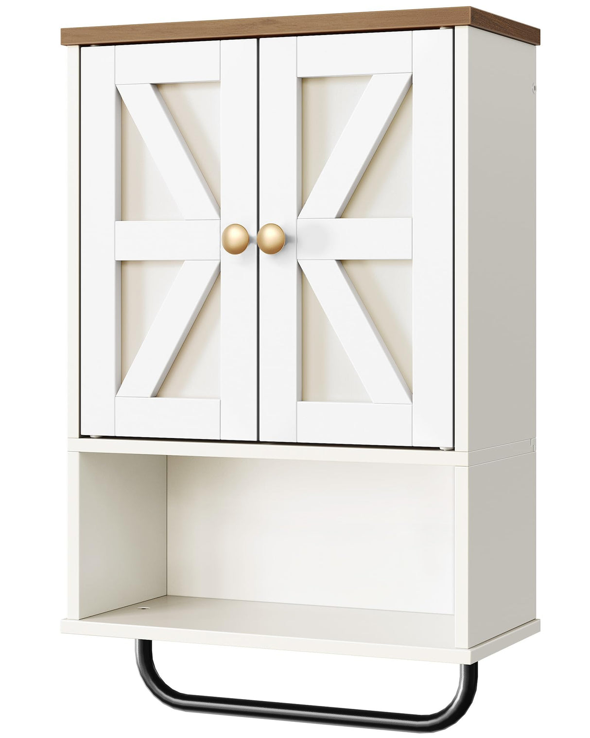 CHOEZON Bathroom Wall Cabinet, Medicine Cabinet with Open Partition and Towel Bar, Rustic Storage Cabinet with Open and Hidden Storage Space, for Bathroom, Living Room, Kitchen, White and Walnut CHOEZON