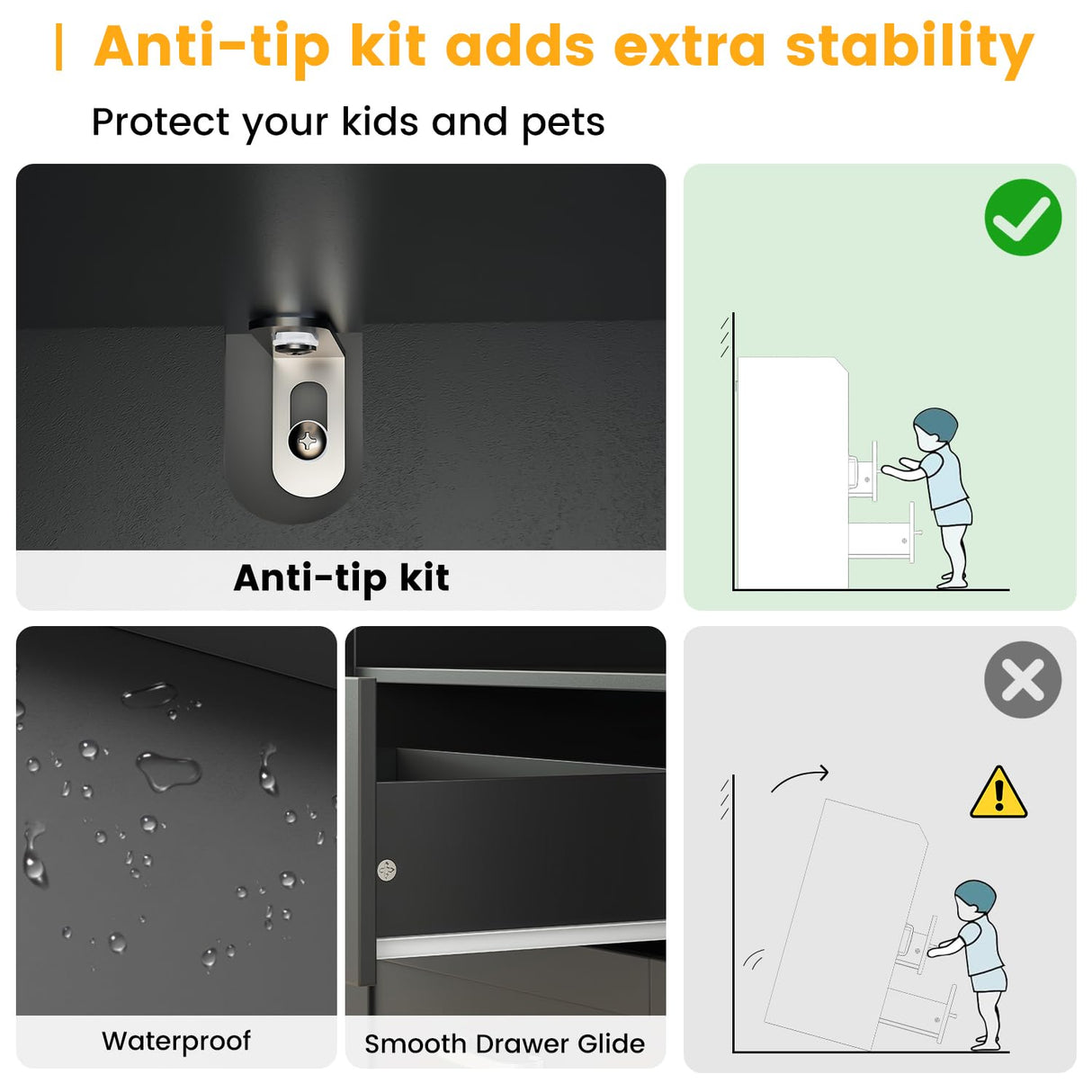 Melodyblue Buffet Cabinet with Led Lights and Drawers, Large Sideboard Buffet Storage Cabinet with Shelves & 4 Doors, Farmhouse Coffee Bar Cabinet Wood Buffet Table for Kitchen, Dining Room, Black Melodyblue