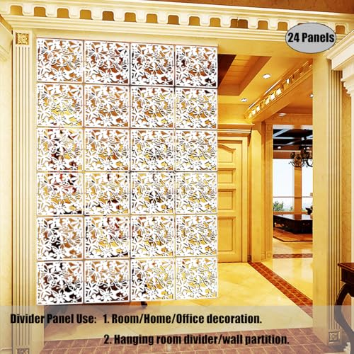 LRZCGB Hanging Room Divider,24 Pieces PVC Screen Partition Panel with Butterfly Flower Bird for Living Dining Study Sitting-Room Hotel Bar Decoration (White, 24) LRZCGB
