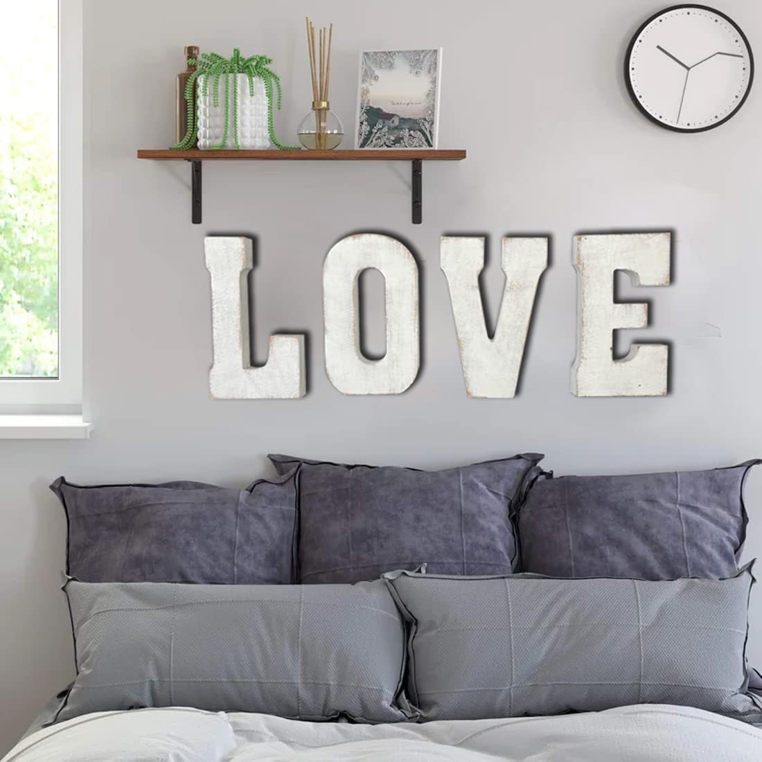 ABELOTS Distressed White Wash Wood Letter Decorative Signage, 10.0 x 5.91 inches, Love, Style S ABELOTS