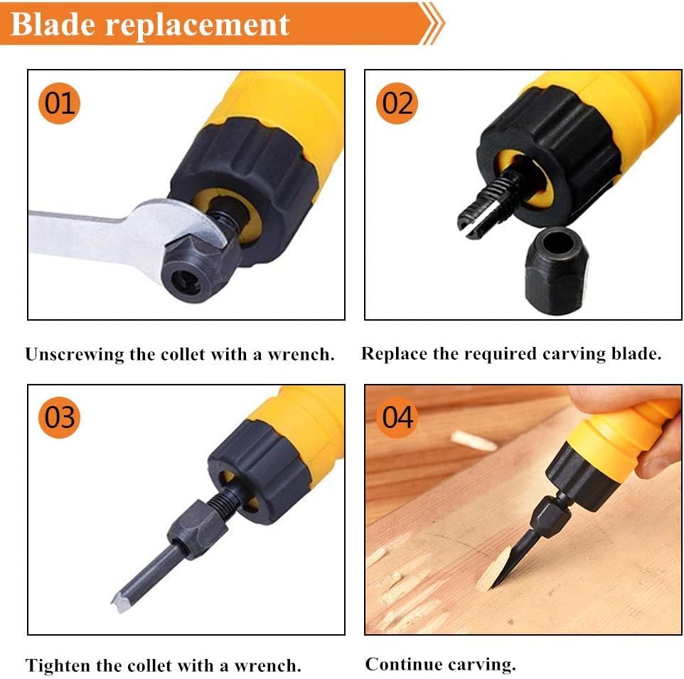 Electric Woodworking Carving Chisel, Electric Chisel Carving Tool Engraving Knife Tool Accessories Electric Woodworking Chisel Carving Tool Machine with 5 Blades and 1 Wrench AYNEFY