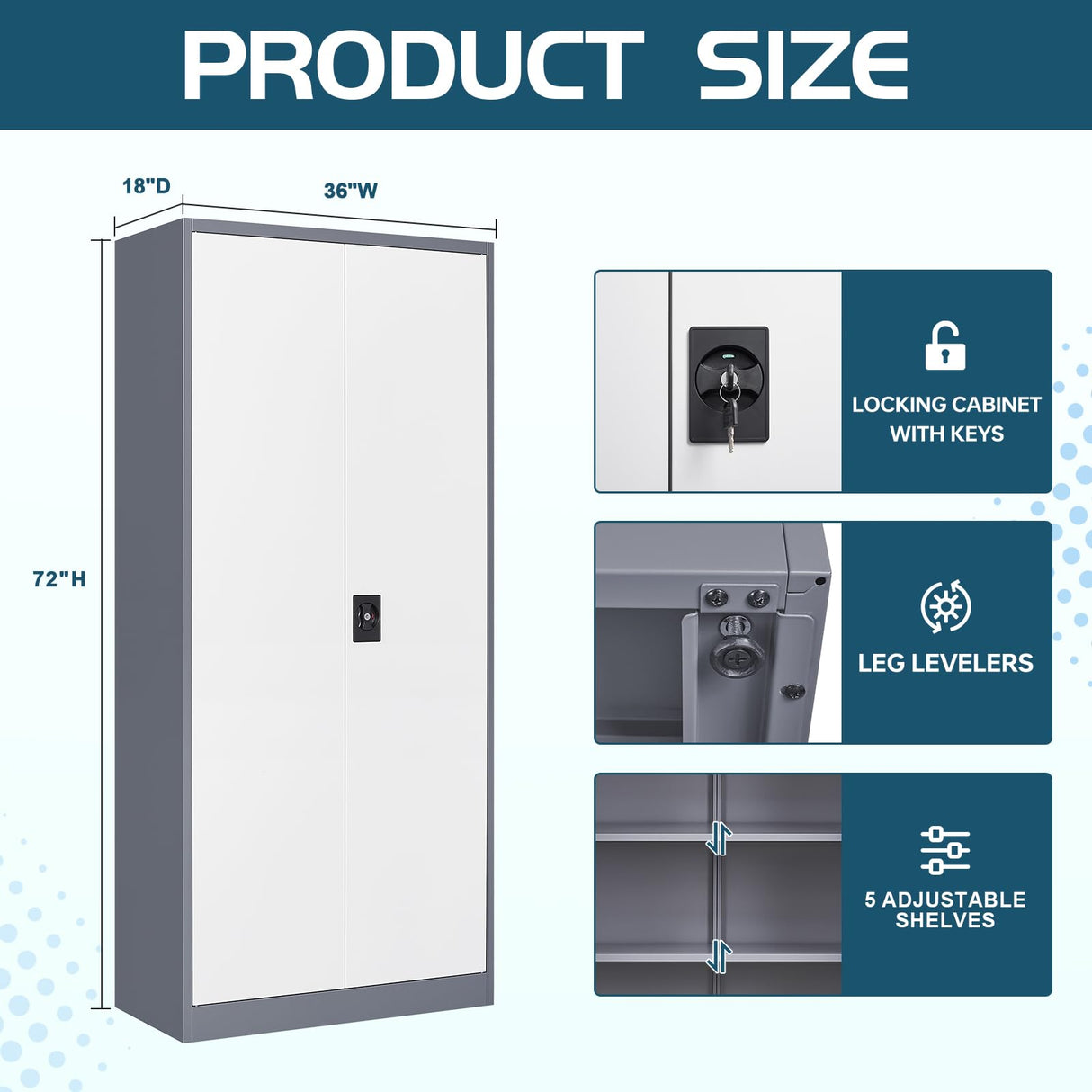 MIIIKO Metal Storage Cabinet with Locking Doors, 72" Tall Cabinet with 5 Adjustable Shelves for Home Office, Locking Utility Storage Cabinets MIIIKO