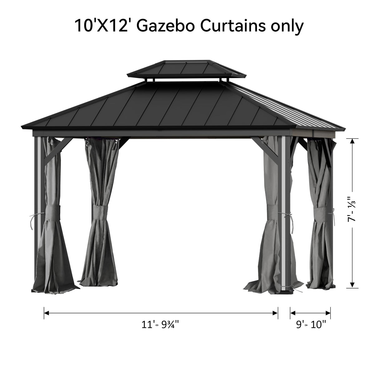 Covered Outdoor Gazebo Curtain Replacement Universal 4-Panel Sidewalls 10' x 12', Outdoor Gazebo Privacy Curtains with Zipper, Replacement for Patio Canopy, Garden, Backyard, Grey (Curtain Only) Covered Outdoor