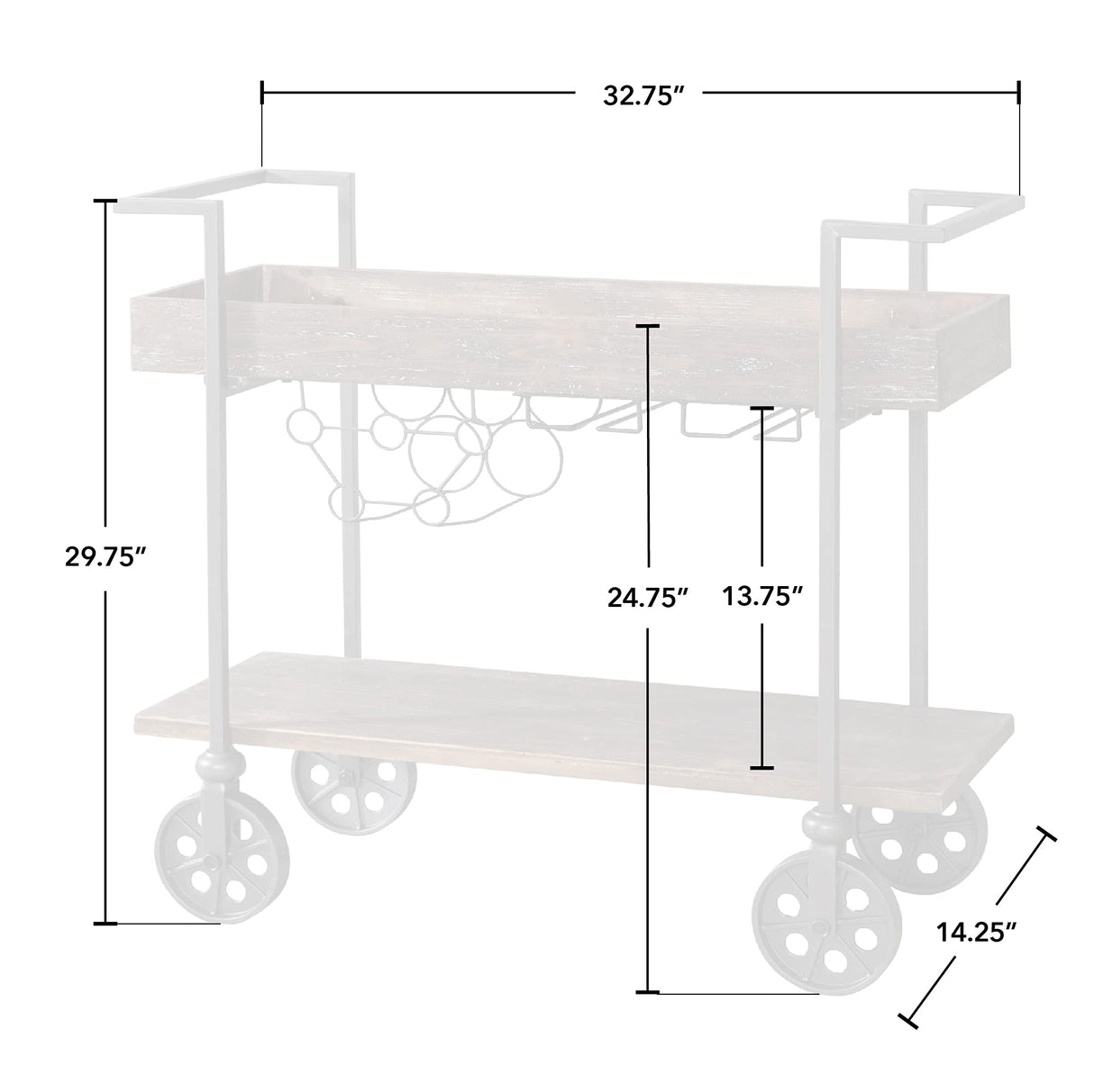 FirsTime & Co. Factory Row Industrial Farmhouse Bar Kitchen and Coffee Serving Cart with Wine Rack, Wheels and Handles, Aged Black, 32.75 L x 14.25 W x 29.75 H inches, Rustic Brown FirsTime & Co.