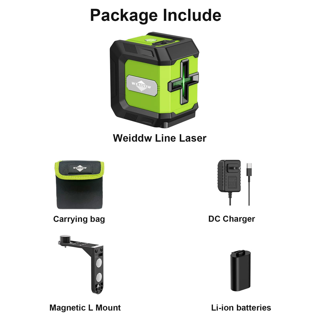 Weiddw Laser Level Self-Leveling Laser Level Tool Green Cross Line Lazer Level for Construction Indoor Project,Picture Hanging, DIY with 360° Magnetic Pivoting Base, Carrying Bag,Battery WEIDDW