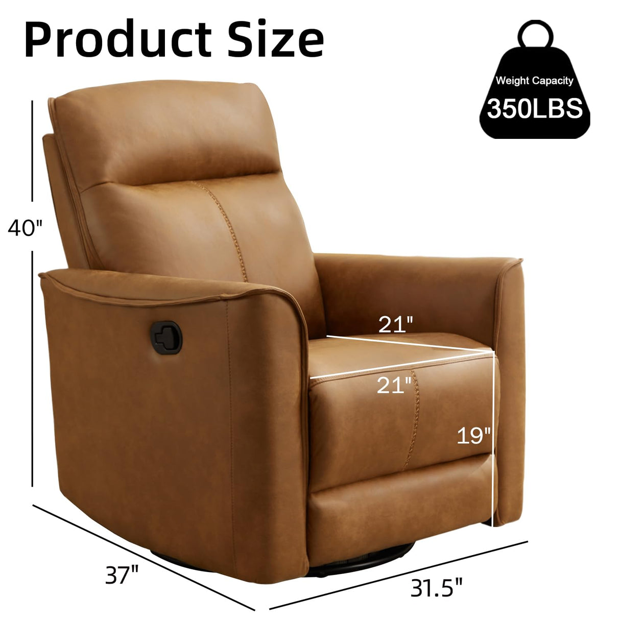 CANMOV Swivel Rocker Recliner, Glider Rocking Chair, Nursing Chairs Swivel Glider Recliners with Soft Backrest, Leathaire Manual Reclining Sofa for Living Room Bedroom Apartment, Brown CANMOV