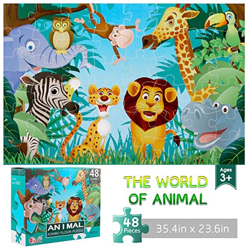 Jumbo Floor Puzzle for Kids Animal Jigsaw Large Puzzles 48 Piece Ages 3-6 for Toddler Children Learning Preschool Educational Development Toys 4-8 Years Old Birthday Gift for Boys and Girls IFLOVE