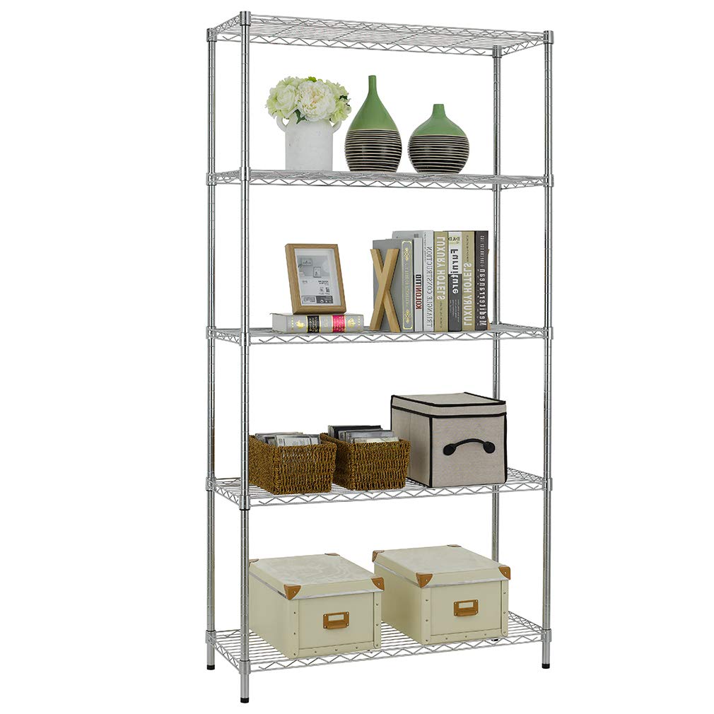 5 Shelf Wire Shelving Unit Garage NSF Wire Shelf Metal Large Storage Shelves Heavy Duty Height Adjustable Utility Commercial Grade Steel Layer Shelf Rack Organizer 1250 LBS Capacity -14x36x72,Chrome PayLessHere
