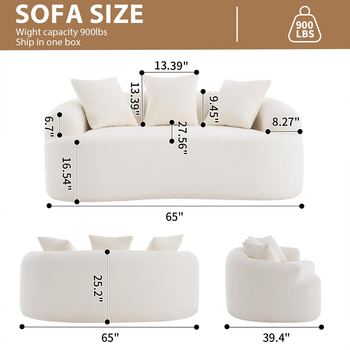 Hnvzldn 65" Curved Loveseat for Small Spaces,Boneless Loveseat Sofa,Wood Grain Chenille Fabric, No Installation Requirement, Curved Sofa Couch for Apartment,Living Room,Office (White, 65") Hnvzldn