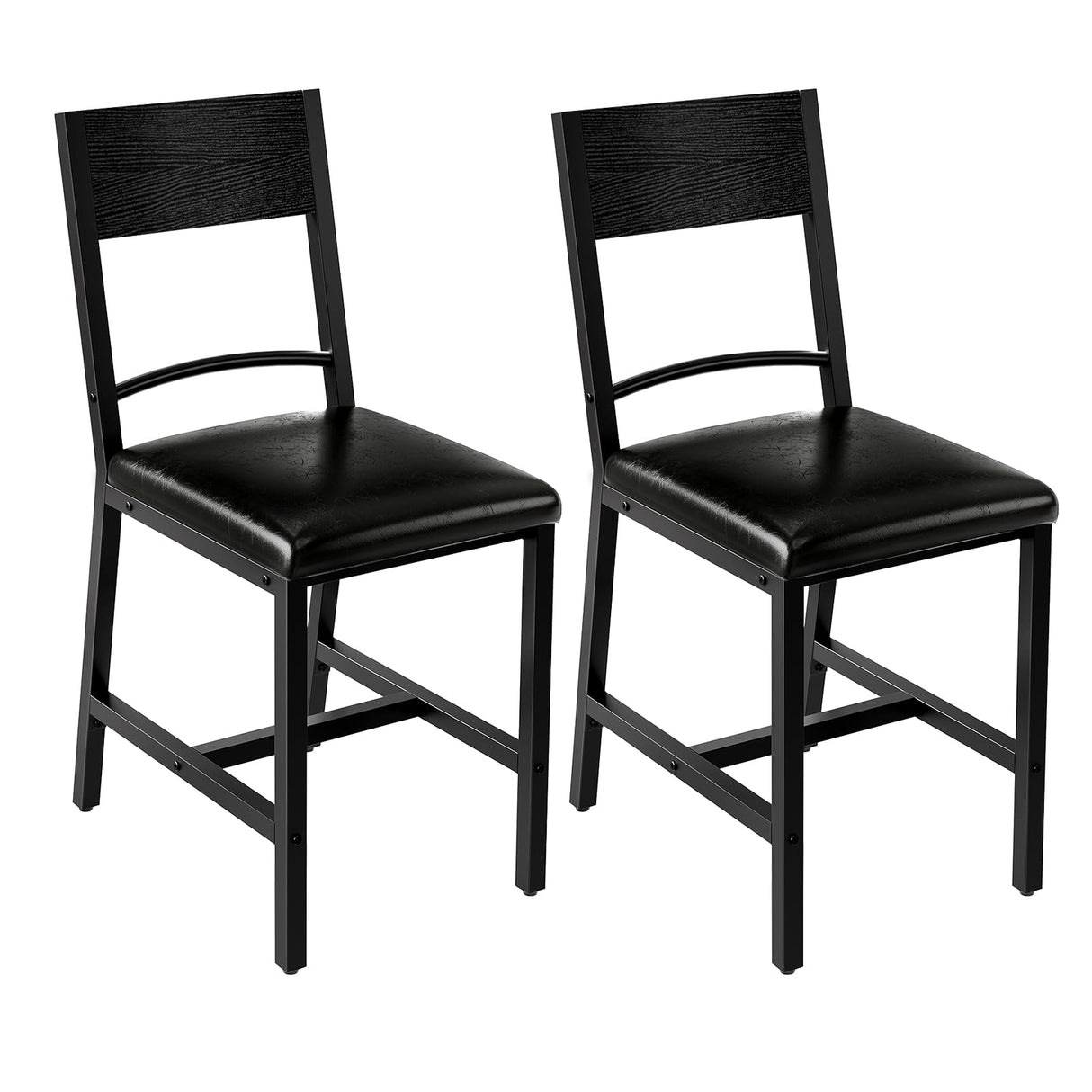 HOOBRO Kitchen Chairs Set of 2, Upholstered Dining Chairs, Dining Room Chairs with PU Cushion Seat, Black Kitchen Chairs with Backrest and Adjustable Feet, for Dining Room, Kitchen, Black BB36CD01 HOOBRO