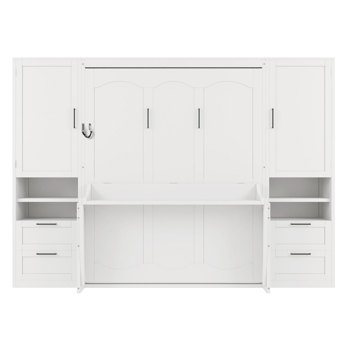 Harper & Bright Designs Queen Size Murphy Bed, Wooden Queen Wall Bed with Closet, Drawers and Shelves, White Harper & Bright Designs