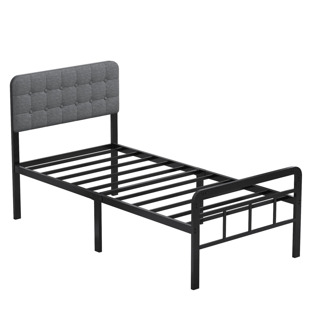EMODA 16 Inch Twin Size Bed Frames with Upholstered Headboard and Metal Footboard, Heavy Duty Metal Slats Support Mattress Foundation, No Box Spring Needed, Easy Assembly EMODA