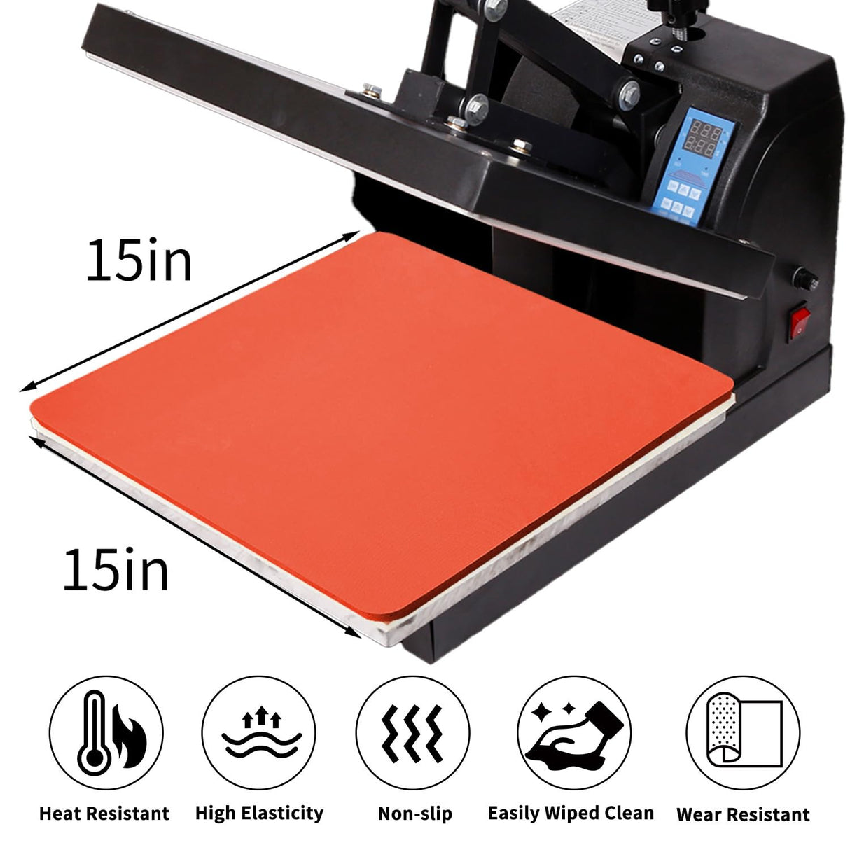 Heat Press Mat - 15x15 Inch Heat Resistant Insulation Silicone Pad for Heat Press Vinyl HTV Transfer Ironing VCHOMY