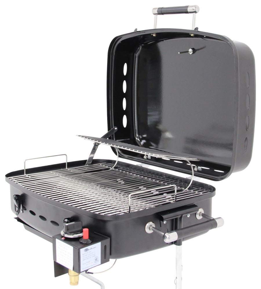 Flame King - YSNHT500 RV Or Trailer Mounted BBQ - Motorhome Gas Grill - 214 Sq Inch Cooking Surface - Adjustable Flame Controller, Black Flame King