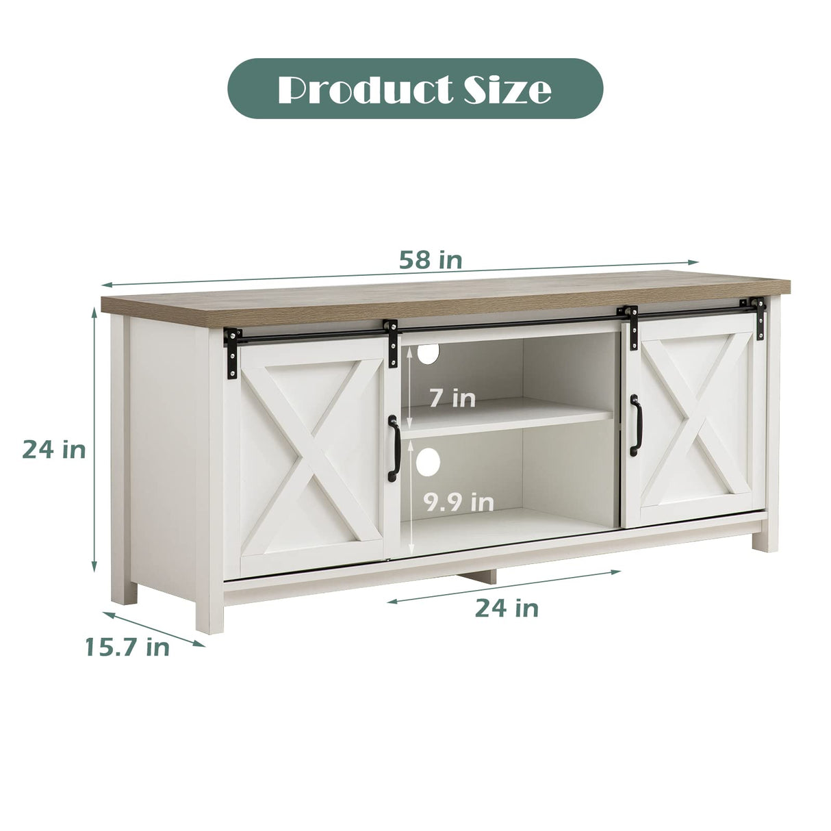 GAZHOME Modern Farmhouse TV Stand with Sliding Barn Doors, Media Entertainment Center Table for TVs up to 65”,2-Tier Large Storage Cabinets,Rustic TV Stand for Living Room Bedroom,Antique White GAZHOME
