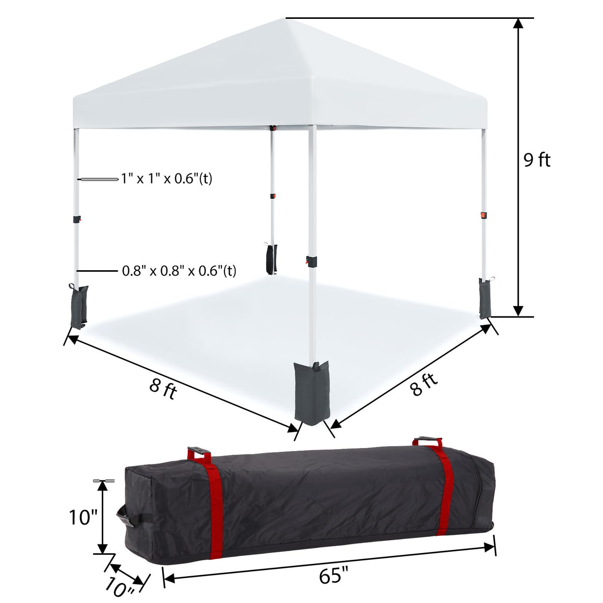 8 * 8FT Pop Up Canopy Tent for One Person Setup,Instant Portable Commercial Canopy Tent,Outdoor Easy Up Tent w/1-Button Push,Wheeled Bag,4 Sandbags,Bonus 8 Stakes and 4 Ropes-White PhoenixCrest