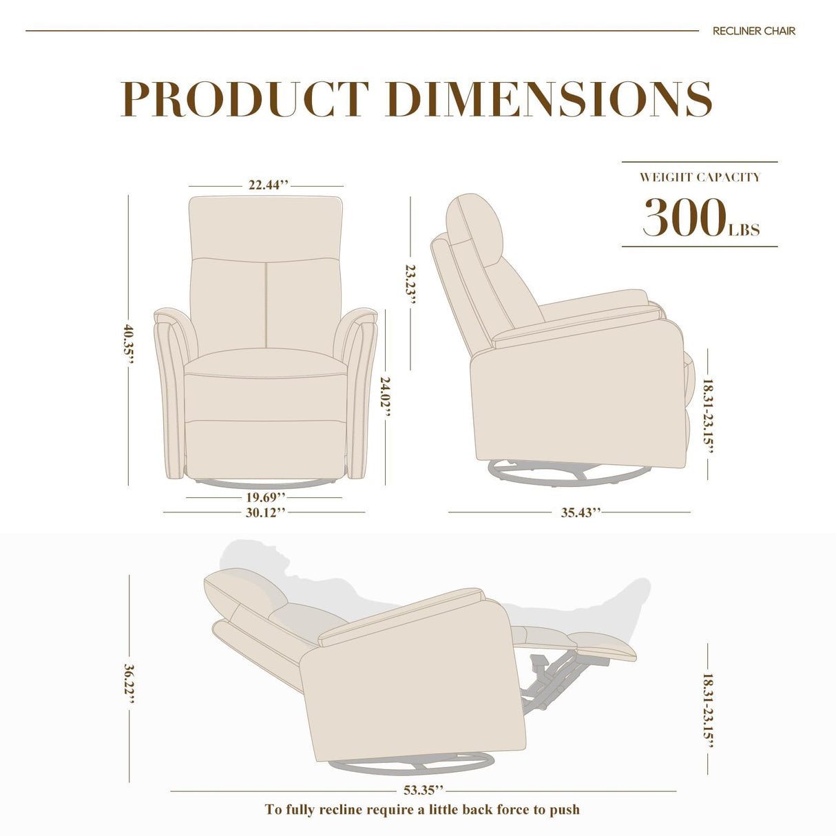 COLAMY Faux Leather Swivel Recliner Chair with Footrest, High Back with Double-Layer Cushion, Glider Recliner for Nursery & Living Room, Bedroom, Beige COLAMY