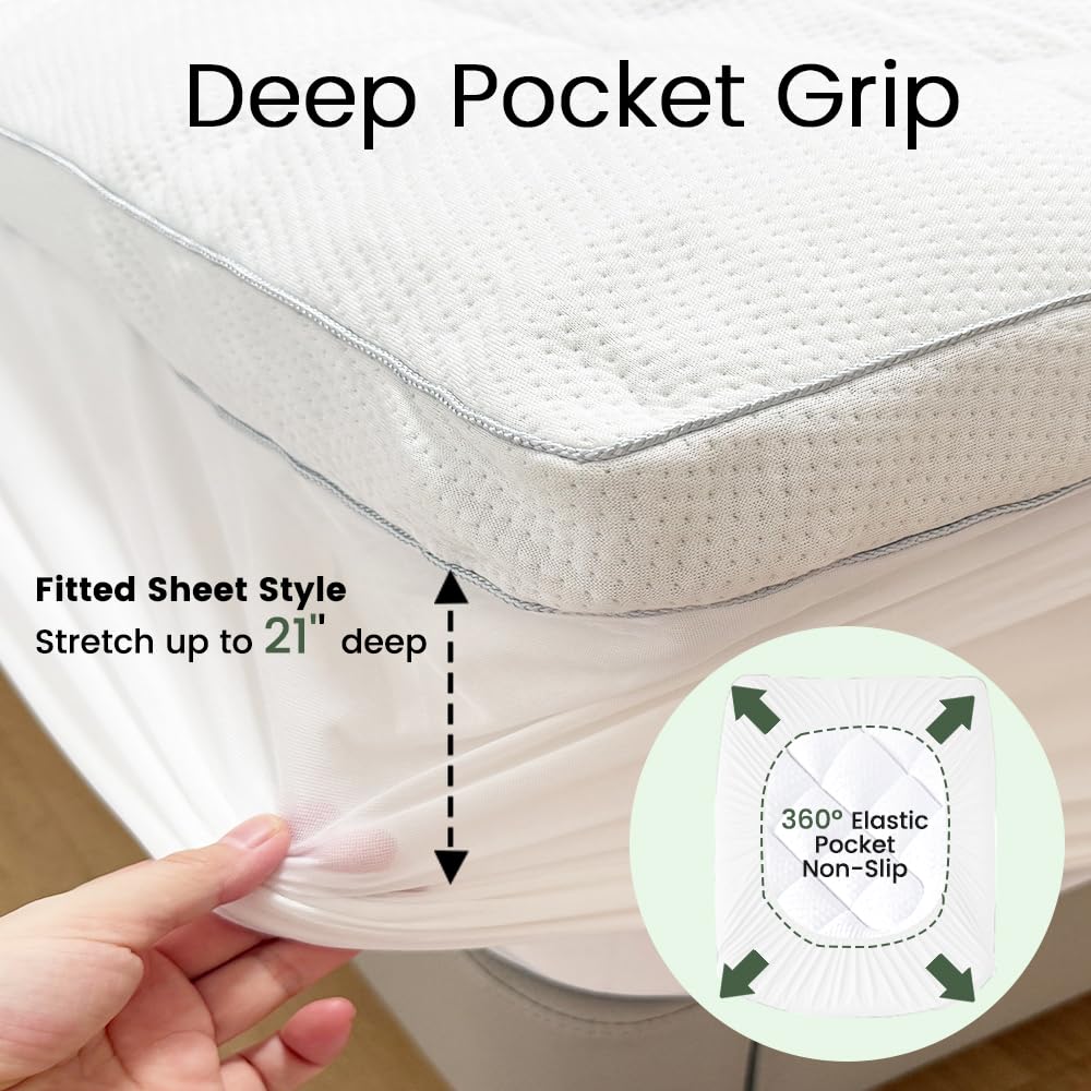 Mattress Topper Queen Size Mattress Pad,Viscose Made from Bamboo Mattress Cover,Pillow Top Mattress Topper for Back Pain Relief,Waterproof,Soft Mattress Pad(60x80 inch, White) QUIETSEA