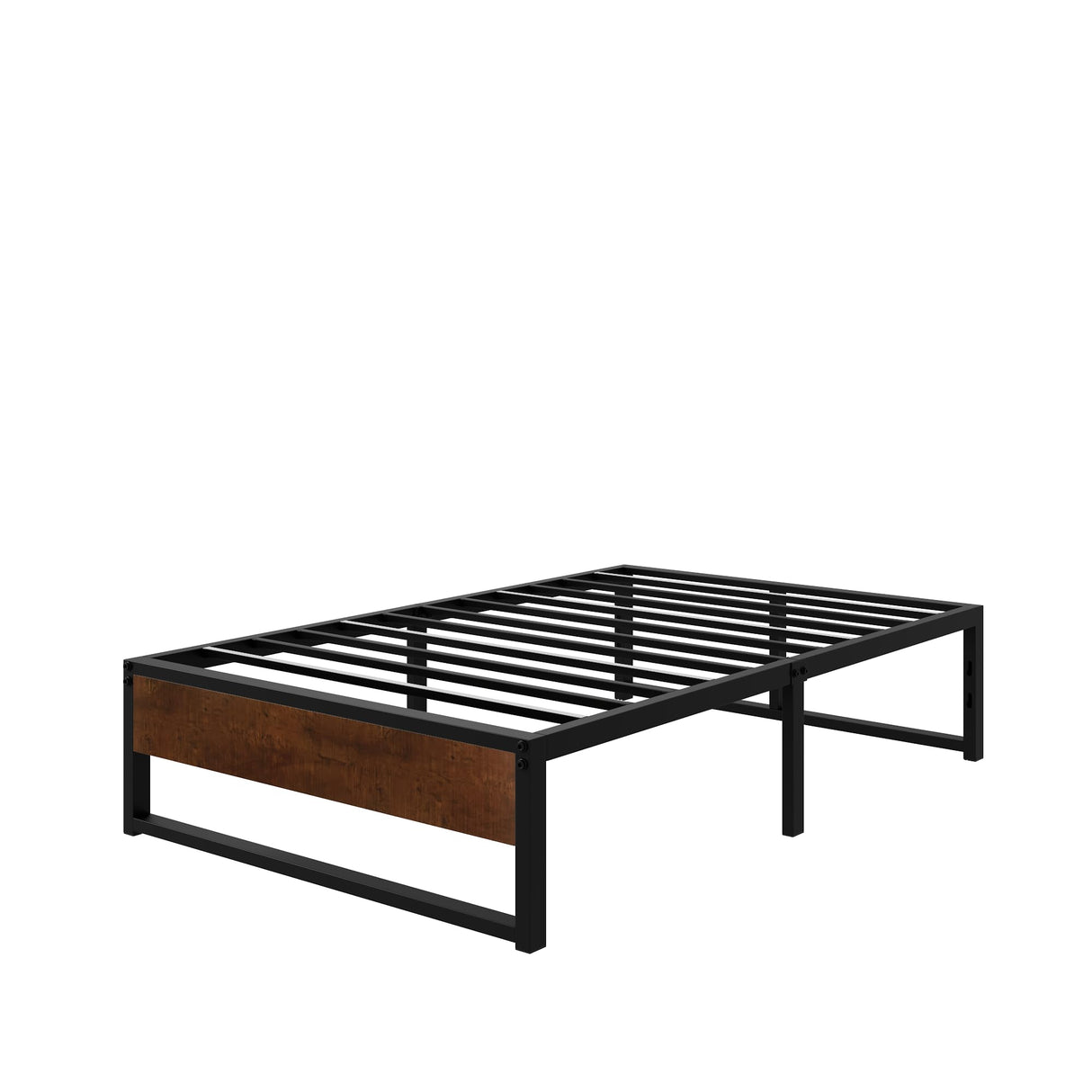 SHA CERLIN 14'' Twin Size Metal Platform Bed Frame with Rustic Wood & Reverse Holes/Ample Under-Bed Storage Space/Mattress Foundation/No Box Spring Needed/Easy Assembly SHA CERLIN