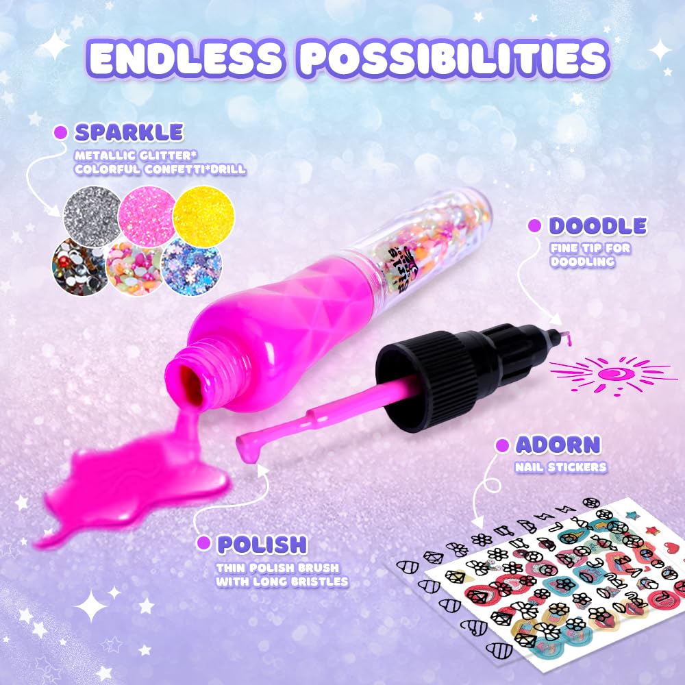 Nail Art Kit for Girls: Kids Nail Polish Set for Girls Toys Ages 8-12 Birthday Presents Gift Nail Set for Girls age 10-12丨Makeup Kit for Girls 10-12 Nail Art Studio RIKONDA