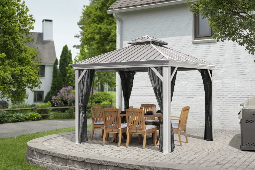 Sojag Outdoor 10' x 10' Monaco Hardtop Double Roof Gazebo Outdoor Sun Shelter, Champagne Sojag