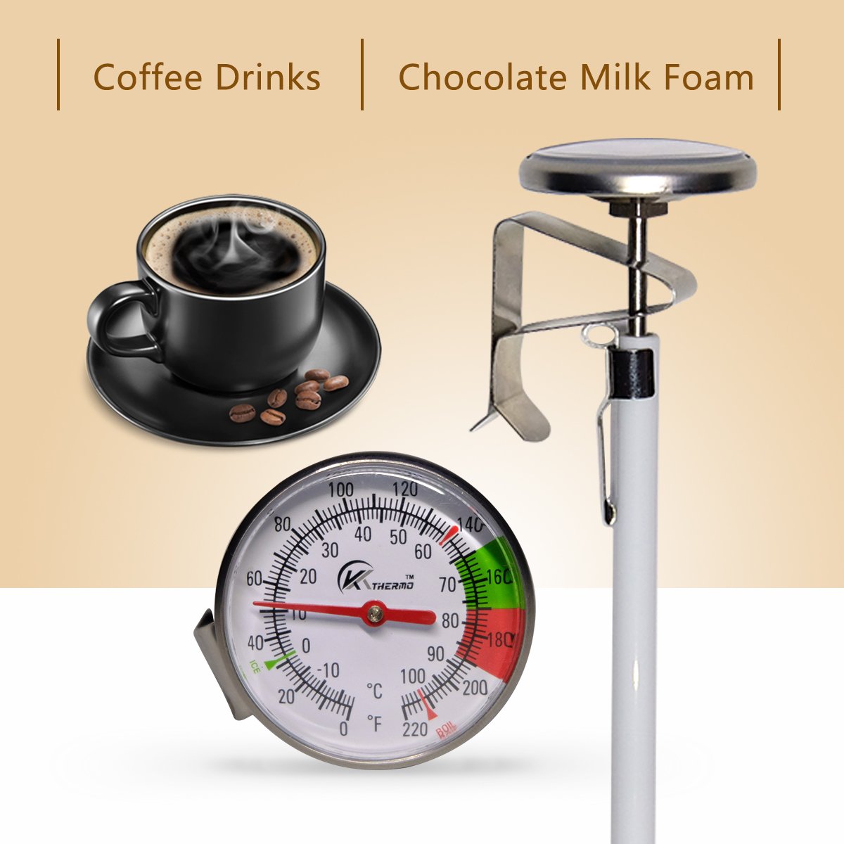 KT THERMO Instand Read 2-Inch Dial Thermometer,Best for The Coffee Drinks,Chocolate Milk Foam KT THERMO