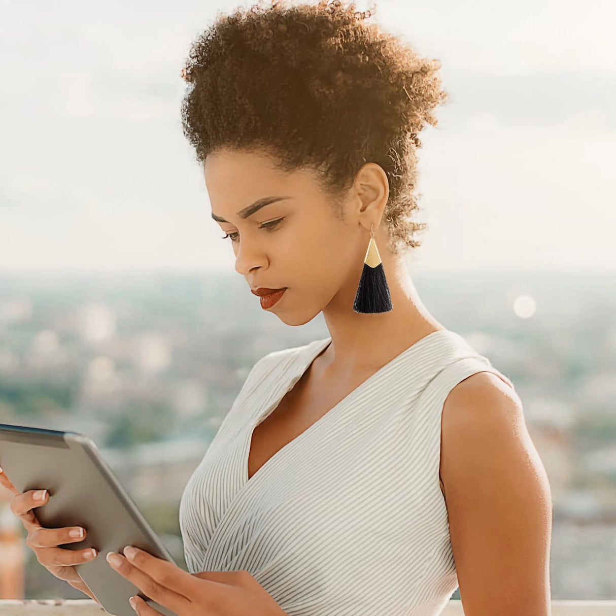 Ponpon 6 Pairs Rattan Earrings, Lightweight Summer Straw Earrings Fashion Geometric Statement Hoop Dangle Drop Zinc Earrings for Women Ponpon