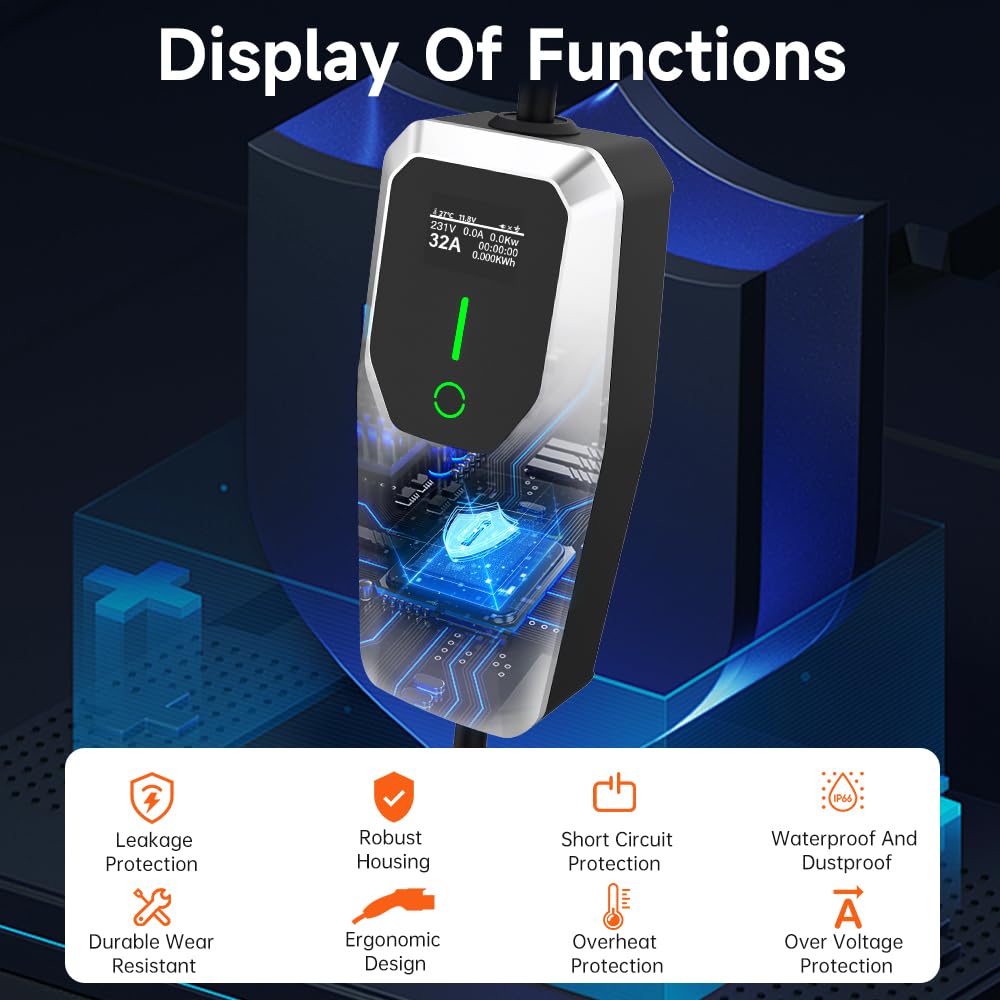 Level 1 2 Electric Vehicle Charger 26ft EV Portable Charging Cable with NEMA 14-50/5-15 Plug 7.68Kw 32A Current Adjustable EV & Plug-in Hybrid Car Charger for SAE_J1772 EagleNav