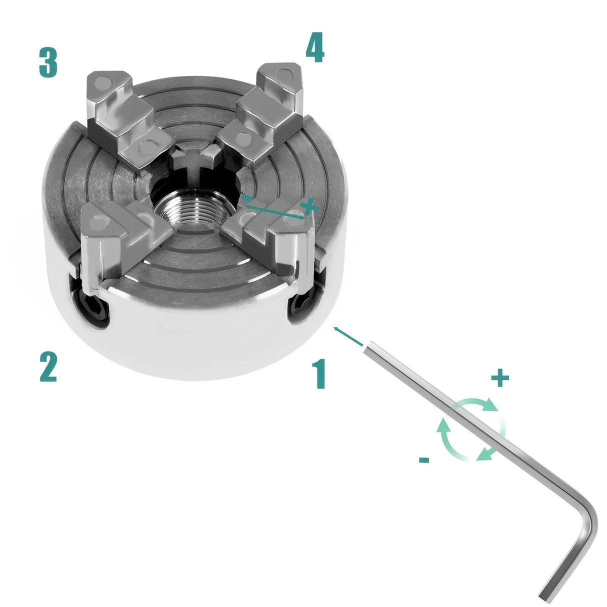 4-Jaw Lathe Chuck Kit, Mini Lathe Chuck with Connecting Rod and Wrench, Zinc Alloy Self-Centering Wood Lathe Chuck, Independent Reversible Jaw, Sturdy Mini Metal Lathe Chuck Wood Turning Chuck YUMHRZZSDY