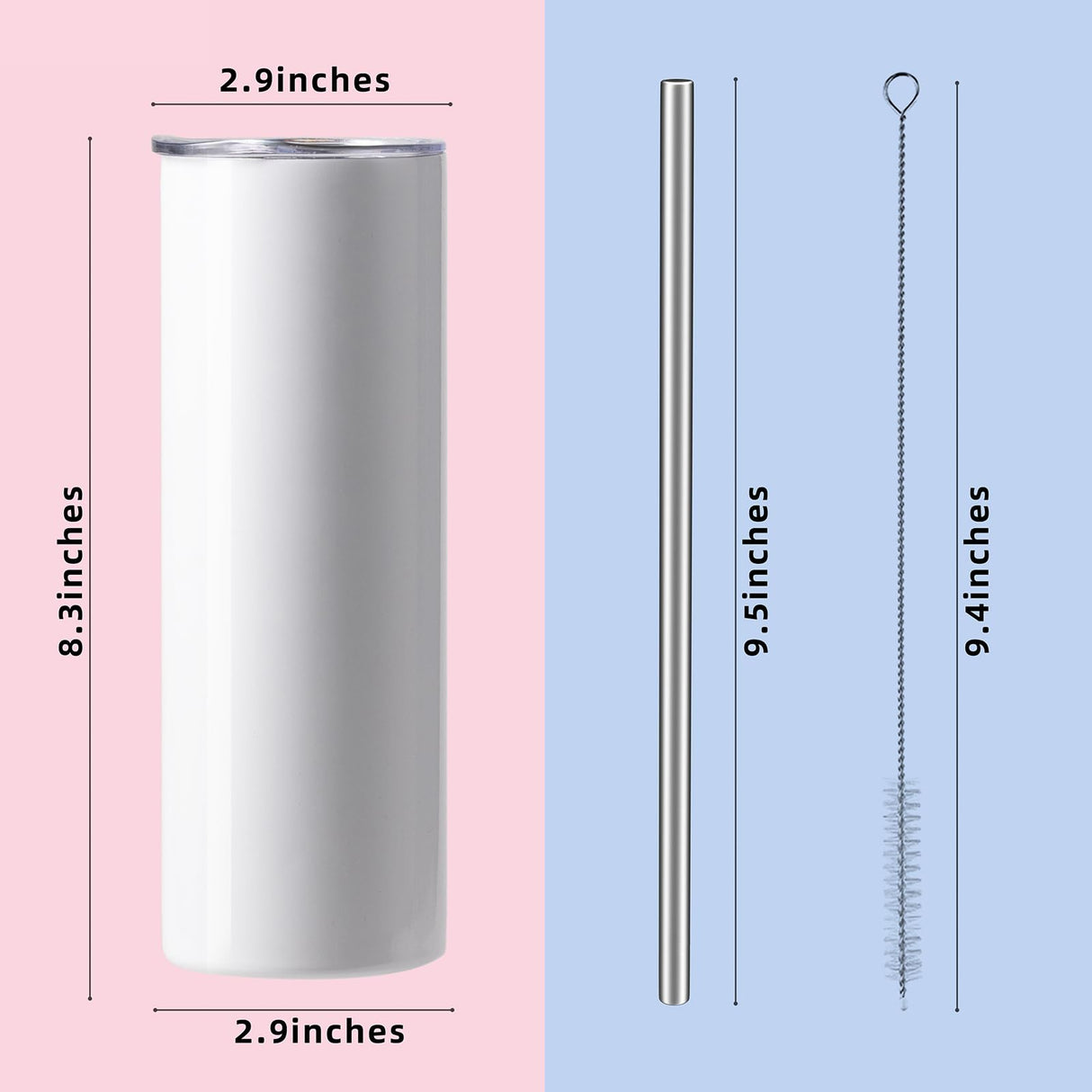 MURRICON Sublimation Tumblers 20 oz Skinny Straight,Stainless Steel Sublimation Blanks Skinny Tumbler,Double Wall Vacuum Insulated Sublimation Tumblers,with lid and straw,10 Pack MURRICON