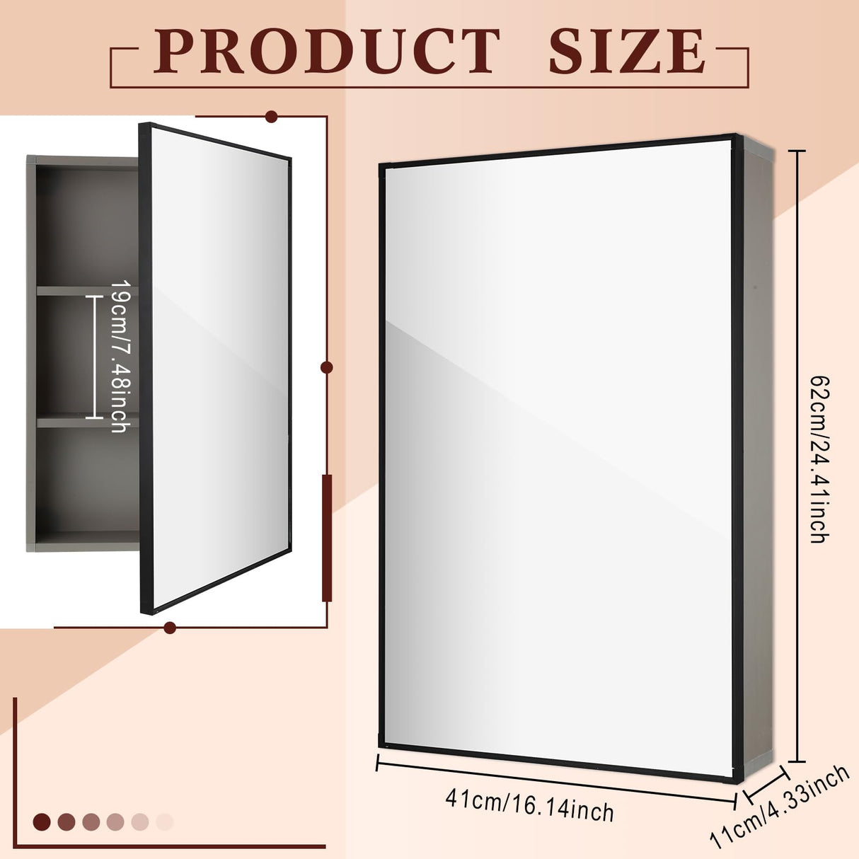 Suzile Modern 16 x 24 x 4.3 Inch Medicine Cabinet with Mirror Wall Mounted Framed Recessed Bathroom 3 Shelves Wall Mounted Sliding Doors(Light Grey,1 Pack) Suzile