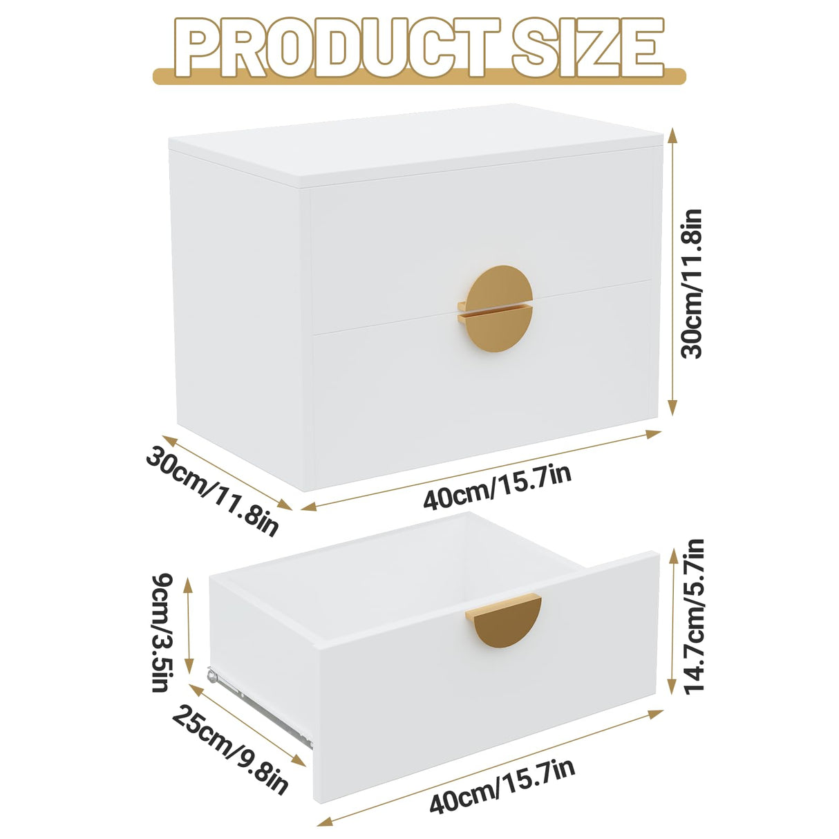 Floating Nightstands Set of 2 with LED Light Strip, and 2 Drawers – Modern Wall-Mounted Wooden Bedside Tables for Bedroom iyrany