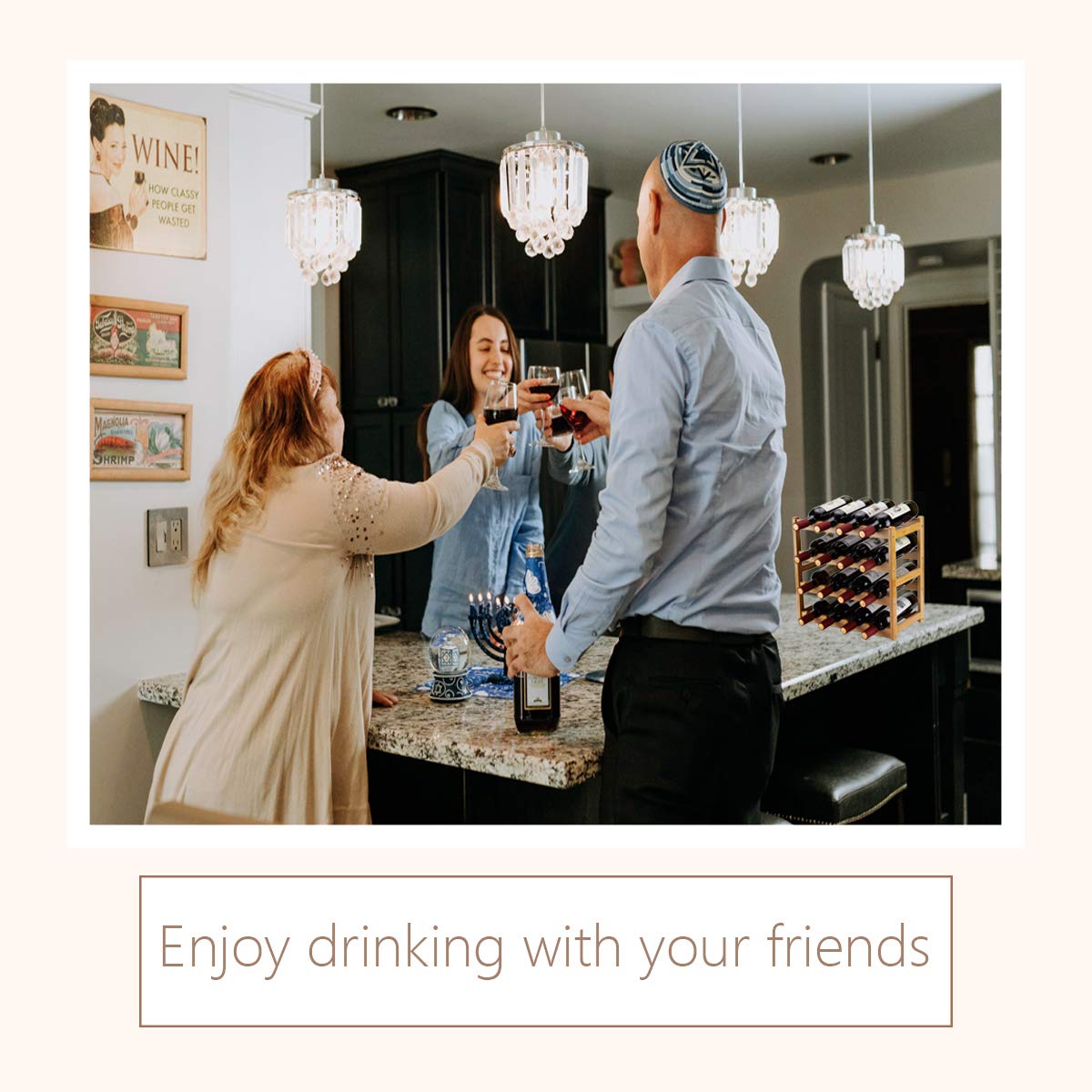 Homevany Bamboo Wine Rack, Sturdy and Durable Countertop Wine Storage Cabinet Shelf for Pantry - 4 Tiers 16 Bottle Wine Rack Homevany