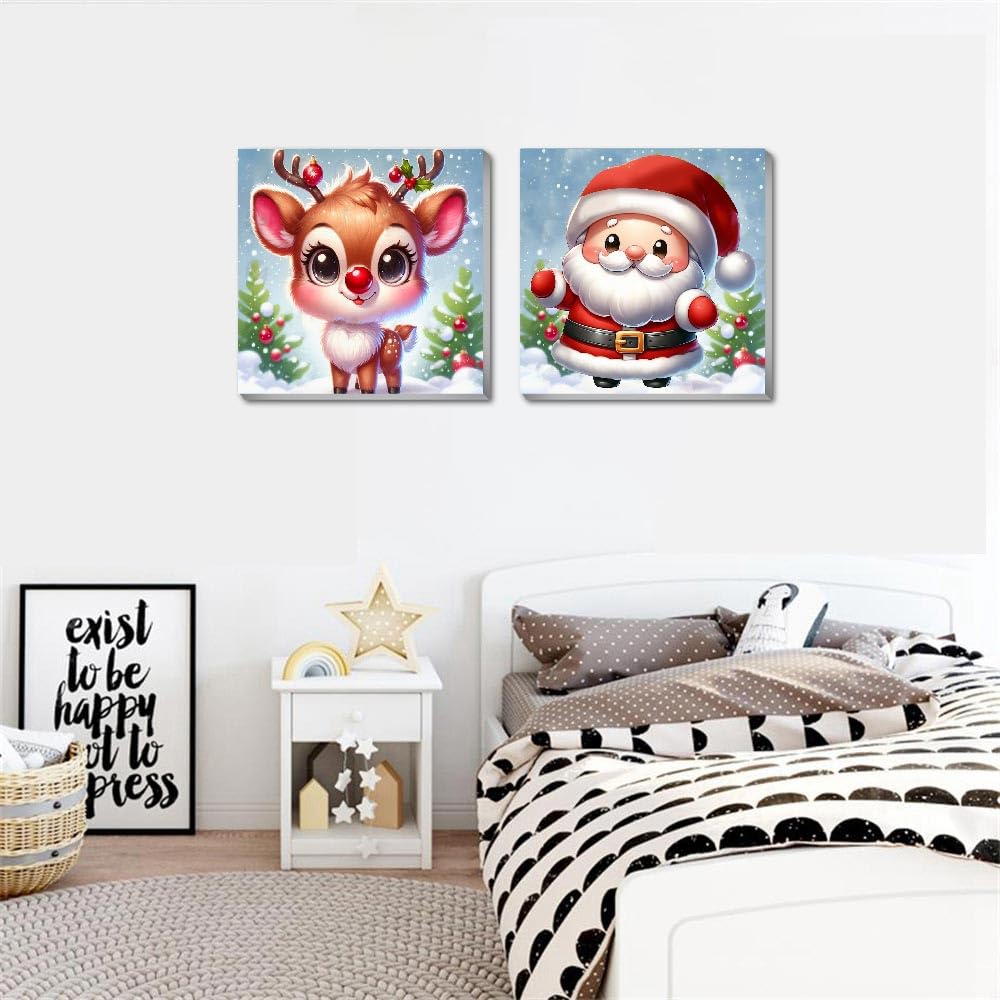 gganmtere 2 Packs Christmas Paint by Numbers Kit Framed for Adult Beginner, Cartoon Easy Adult Paint by Numbers Kits on Canvas, Acrylic DIY Paint by Number Kits for Home Wall Decor 8X8 inch gganmtere