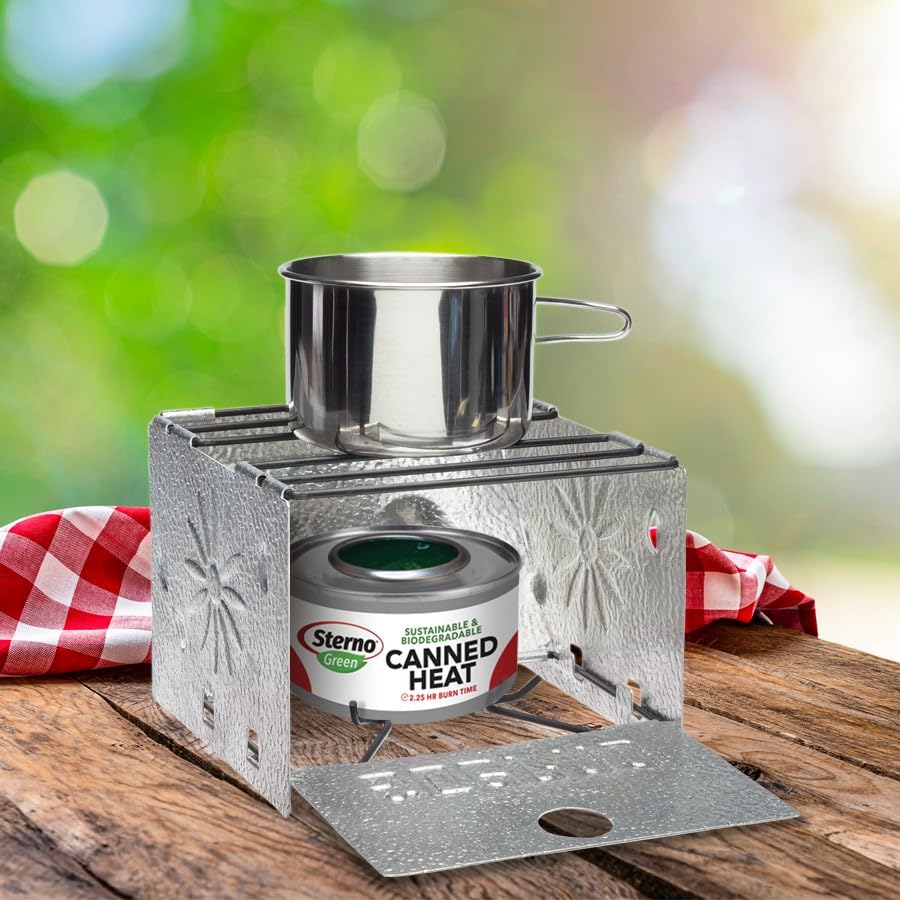 Sterno Foldable Camp Stove - Portable Camping Stove for Outdoor Cooking, Easy-to-Assemble for Outdoor Picnics, Tailgating, & Emergencies - Pack of 1, Silver Sterno