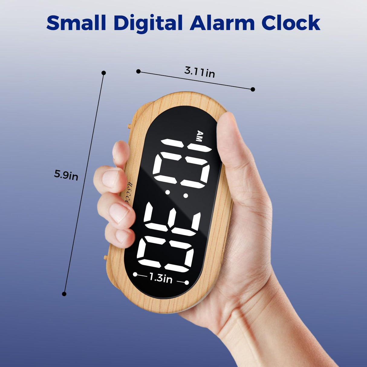 uscce Small Digital Clock for Bedroom: 6 Dimmable Brightness 4 Alarm Volume - Plug in Clock with Easy Operation for Bedside Desk Wood Grain uscce