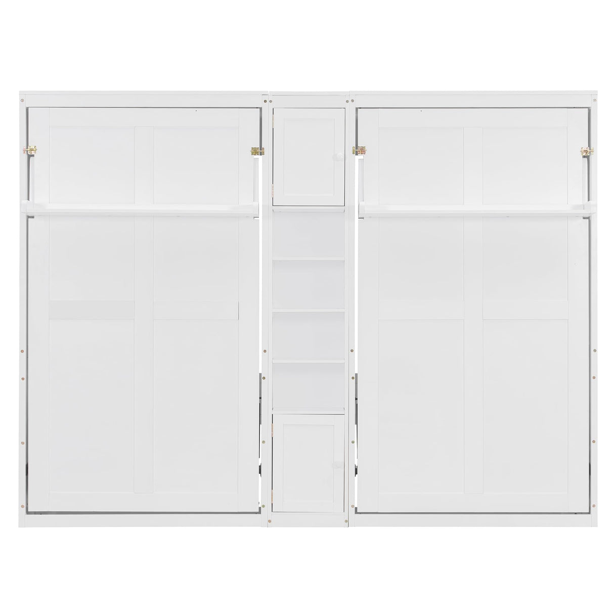 2-in-1 Design Dual Murphy Bed Twin Size with Cabinets and Shelves, Wood Wall Murphy Bed, Can be Folded Platform Bed with Convertible Shelf-Legs for Guest Room Home Office (White-7.23) XD Designs