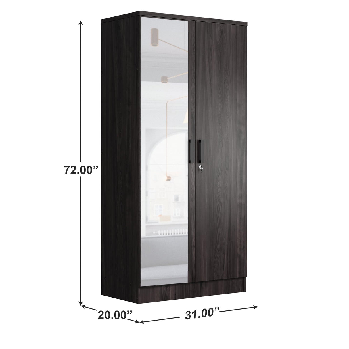 Better Home Products Harmony Two Door Armoire Wardrobe with Mirror in Tobacco Better Home Products