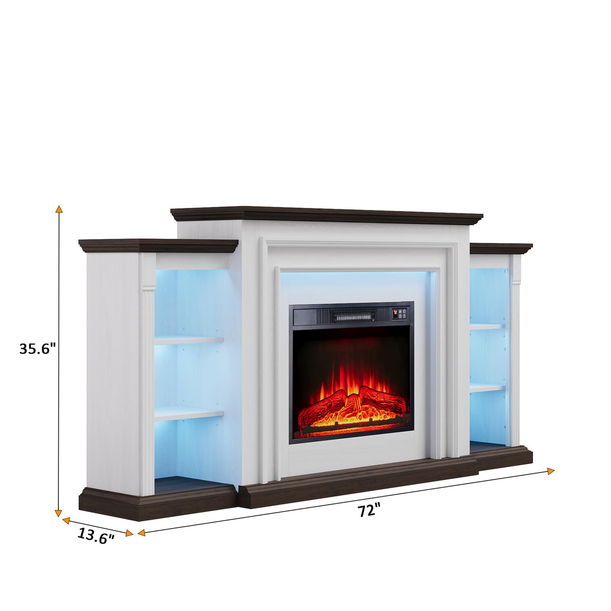 72" LED Lights Electric Fireplace with Mantel, Fireplace TV Stand for TVs Up to 80",Modern Entertainment Center with Storage, Delicate Three-Dimensional Molding with Remote Control for Living Room BOSHIRO