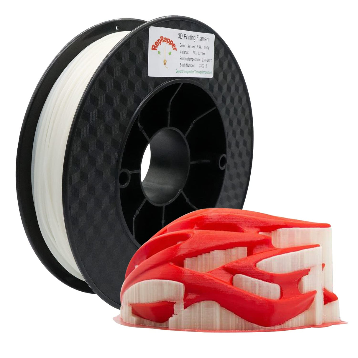 RepRapper PVA Filament 1.75mm for 3D Printer, Water Soluble Filament Commonly Used as Support Material, 0.5kg Natural Color RepRapper