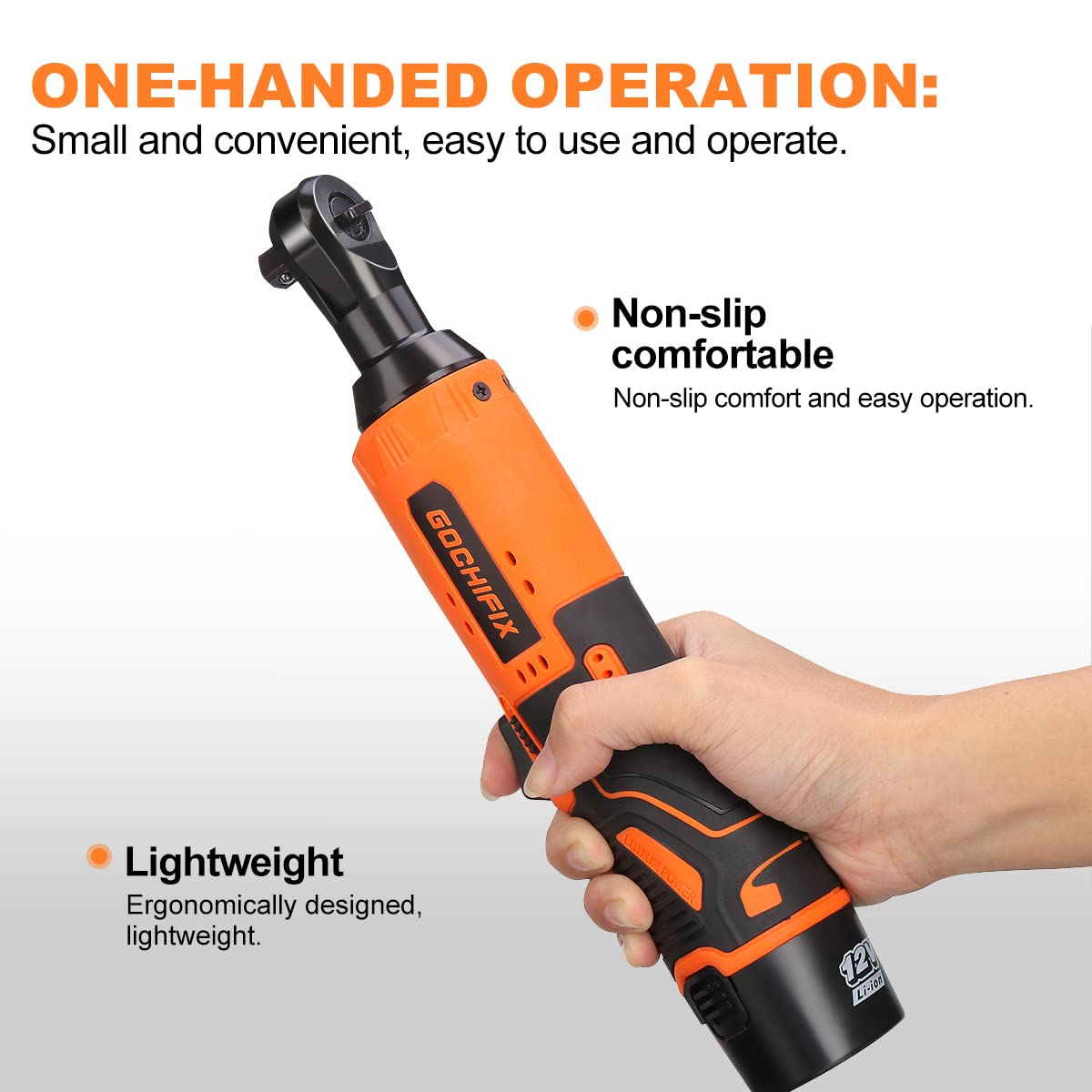 GOCHIFIX 12V Electric Cordless Ratchet Wrench Set 50Ft-lbs Ratchet Wrench with Quick Sleeve Replacement and LED Light GOCHIFIX