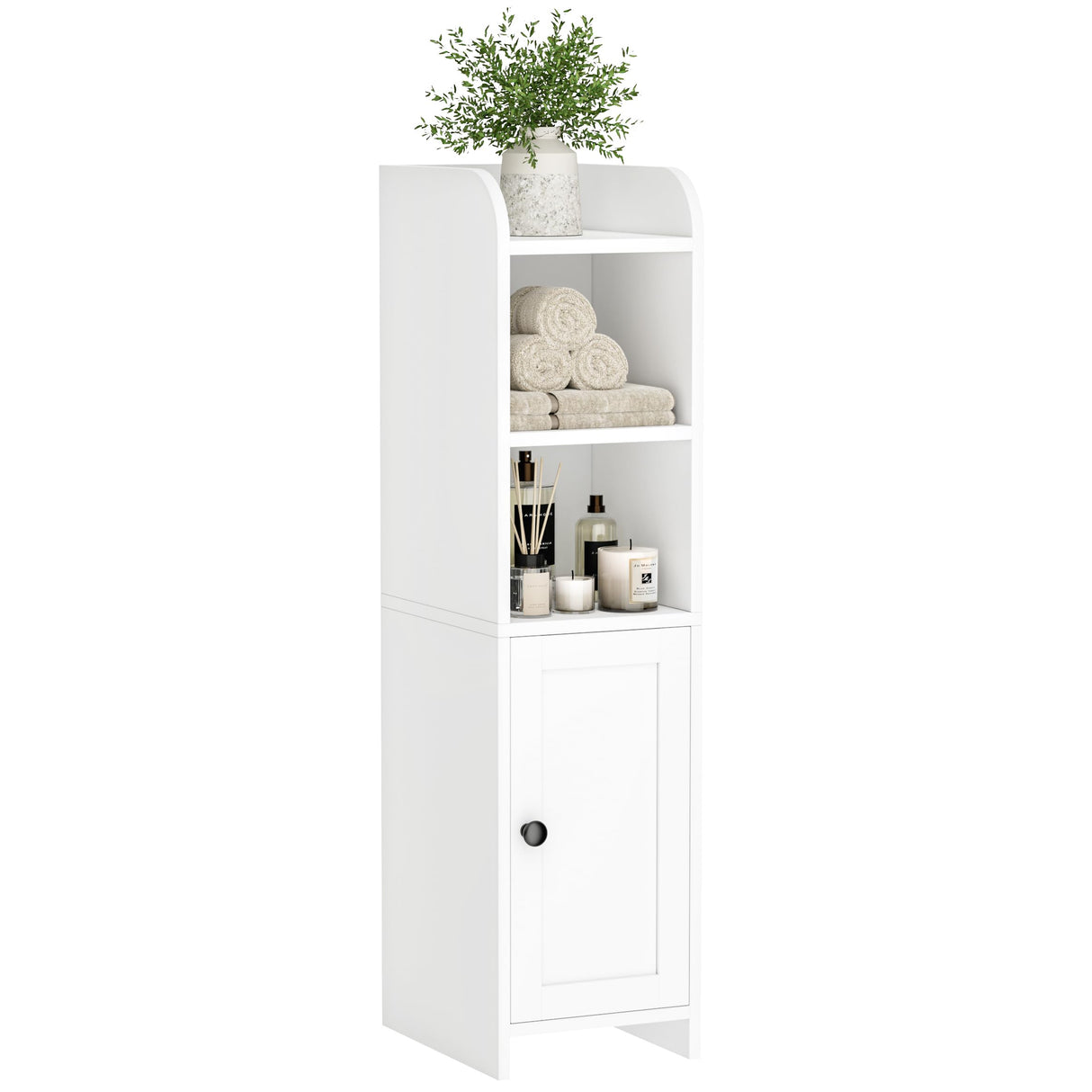 Homhedy Small Bathroom Storage Corner Floor Cabinet with Door and Shelves, Beside The Toilet Paper Stand for Skinny, Narrow Toilet Paper Cabinet, 9.8" D x 7.9" W x 31" H, White Homhedy
