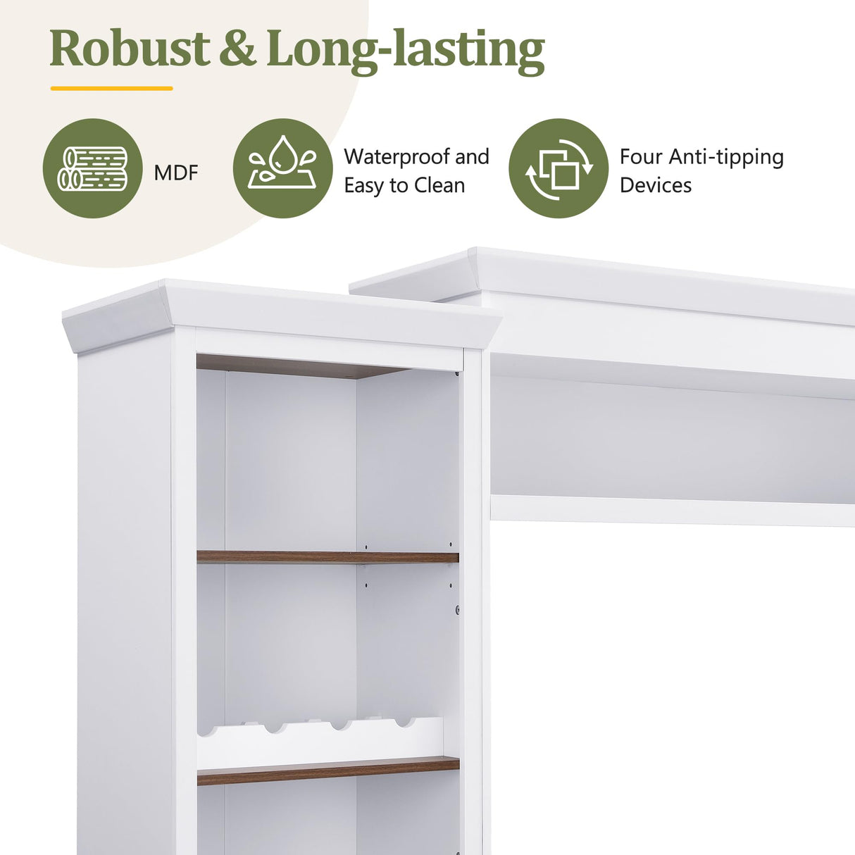 Farmhouse Wall Unit Entertainment Center with Adjustable Shelves and Wine Rack TV Wall Units for Living Room with Storage Bookshelf and Cabinet Large Media Console Entertainment Center - White MaiDeHaoo