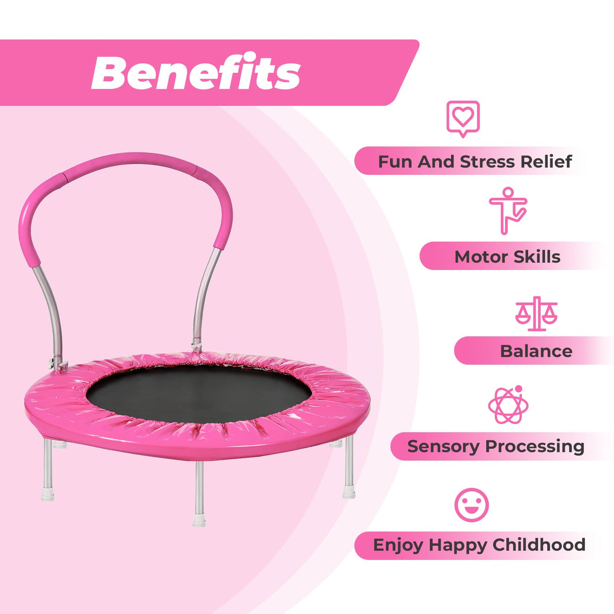 Roinoim 36 Inch Mini Trampoline for Kids with Handle, Indoor Round Toddler Trampoline, Pink Roinoim