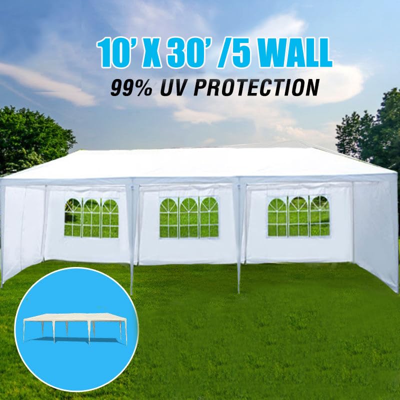 10X30' Canopy Tent with 5 Removable Sidewalls, Outdoor Event Gazebo, Wind-Resistant Frame & Easy Setup,for Gardens,Patios,Beaches,Parties Curtainboro