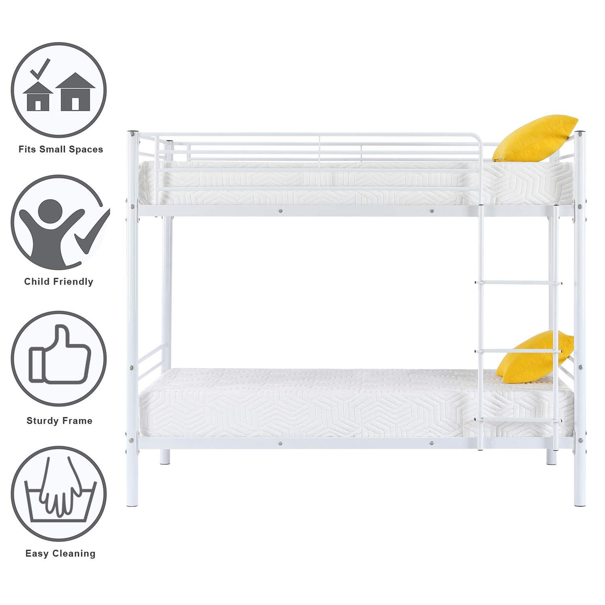 Bonnlo Bunk Bed Twin Over Twin, Metal Bunk Beds White for Girls/Boys/Adults, Anti-Slip Flat Step, No Box Spring Needed Bonnlo