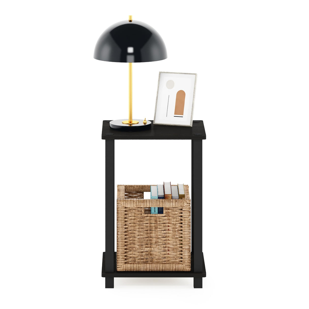 Furinno Simplistic 1-Tier End Side Night Stand/Bedside Table with Plastic Poles, Espresso/Black Furinno