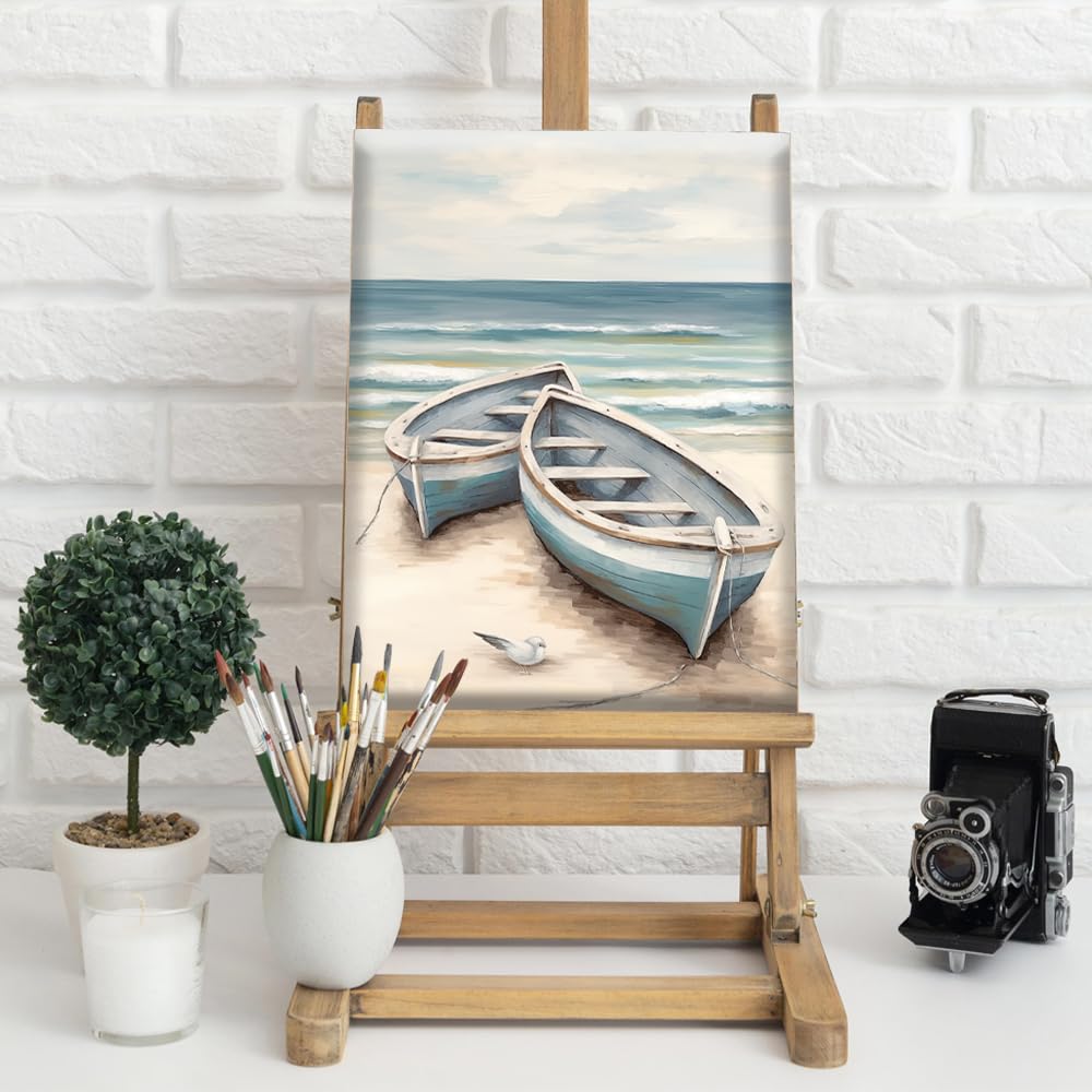 Natuyalo Paint by Numbers Kit with Framed - Boat on Beach Paint by Numbers for Adults Beginner Seascape DIY Acrylic Painting by Numbers Kit Colorful Paintworks Artwork, 12x16 Inch Natuyalo