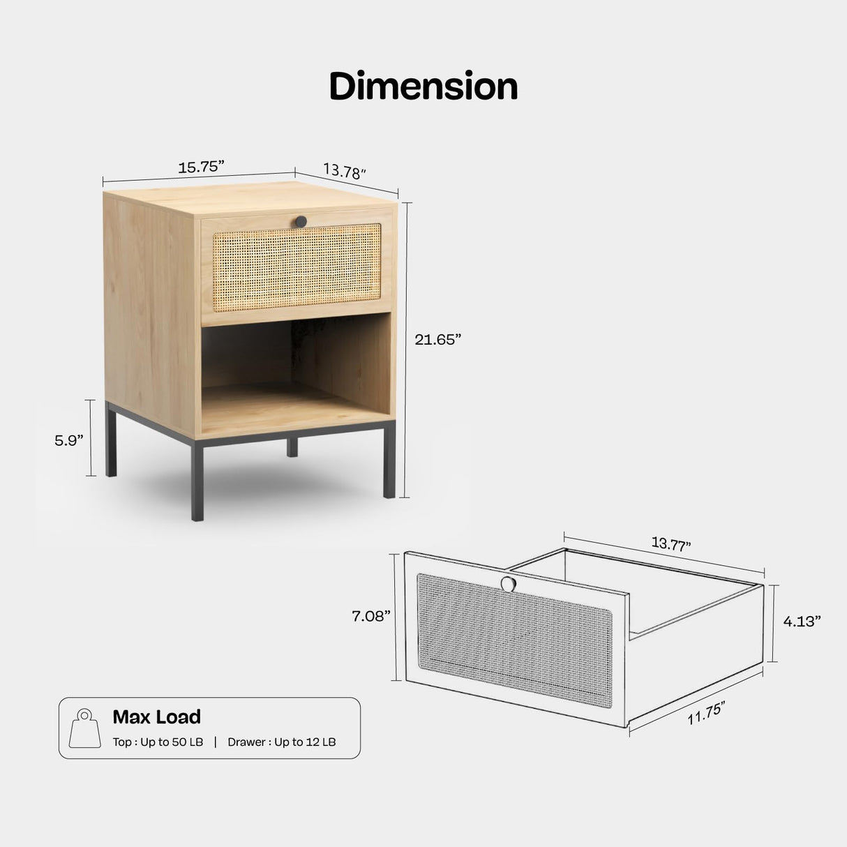 Rattan Nightstand Set of 2, End Table, Bedside Table, Rattan Side Table with Handmade Natural Rattan Decorative Door, Accent Table, Modern Nightstand for Bedroom, Living Room Yechen